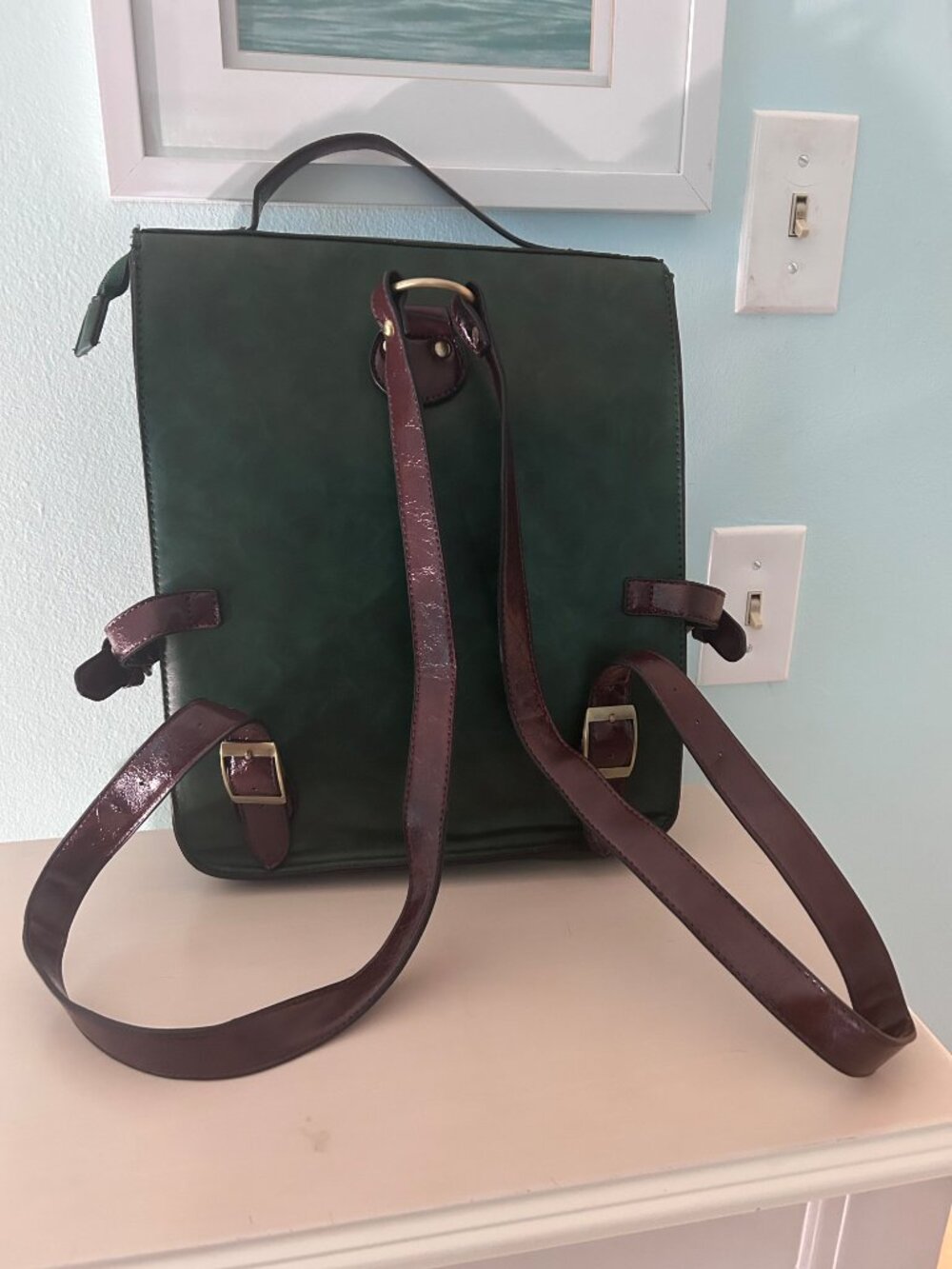 Nu G Forest Green Woven Unisex Satchel Backpack Dark Academia/Poetcore - Picture 4 of 16